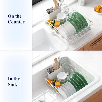 CARLA HOME Dish Drying Rack for Kitchen Counter with Removable Drip Tray, Utensil Holder and Cutlery Organizer-2050057500199358470