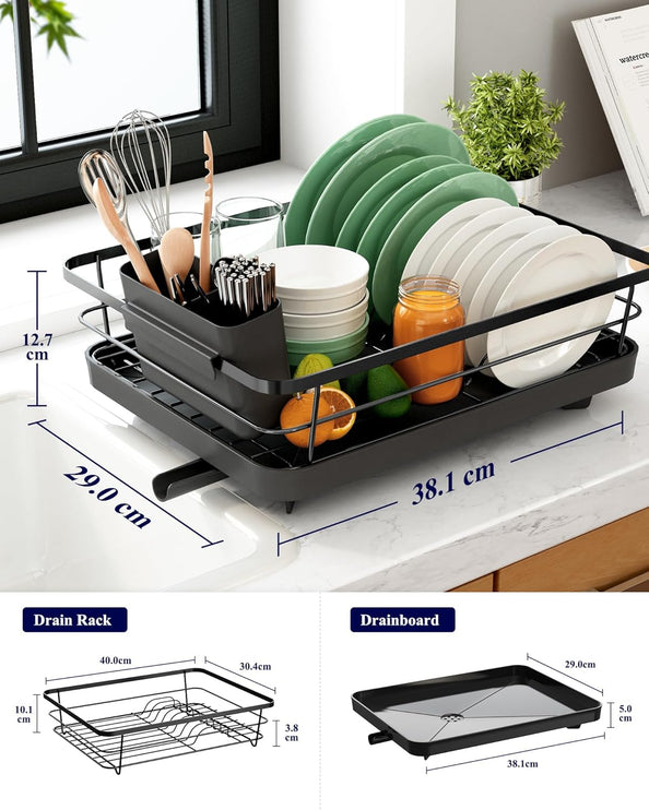 CARLA HOME Dish Drying Rack for Kitchen Counter with Removable Drip Tray, Utensil Holder and Cutlery Organizer-2050057500362936321