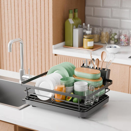 CARLA HOME Dish Drying Rack for Kitchen Counter with Removable Drip Tray, Utensil Holder and Cutlery Organizer-2050057500362936322
