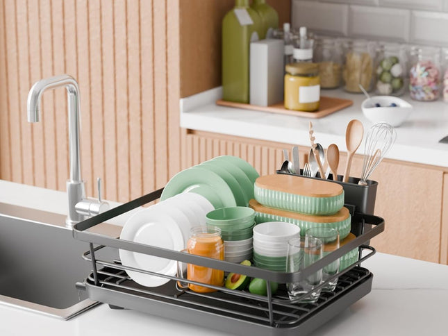 CARLA HOME Dish Drying Rack for Kitchen Counter with Removable Drip Tray, Utensil Holder and Cutlery Organizer-2050057500362936322