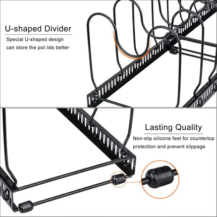 CARLA HOME Expandable Pot and Pan Organizer Rack for Cabinet with 10 Adjustable Dividers, Lid & Cookware Holder for Kitchen Pantry or Countertop Storage-2050057500530708482