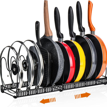 CARLA HOME Expandable Pot and Pan Organizer Rack for Cabinet with 10 Adjustable Dividers, Lid & Cookware Holder for Kitchen Pantry or Countertop Storage-2050057500530708486