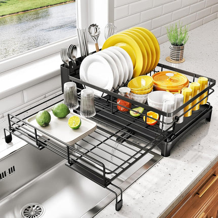 CARLA HOME Expandable Dish Drying Rack with Drainage Spout, Utensil Holder & Drainboardfor Kitchen Countertop Organizer (1 tier)-2050057501034024960