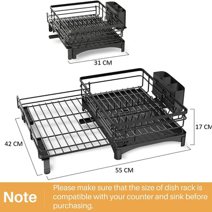 CARLA HOME Expandable Dish Drying Rack with Drainage Spout, Utensil Holder & Drainboardfor Kitchen Countertop Organizer (1 tier)-2050057501034024961