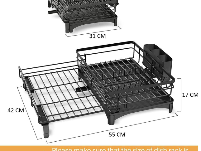 CARLA HOME Expandable Dish Drying Rack with Drainage Spout, Utensil Holder & Drainboardfor Kitchen Countertop Organizer (1 tier)-2050057501034024961