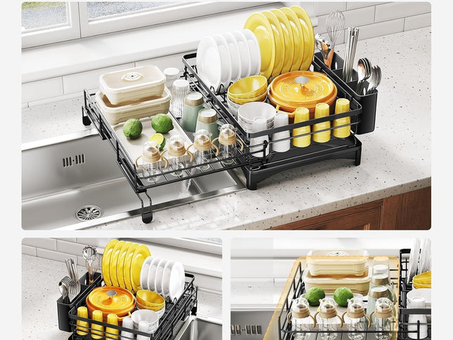 CARLA HOME Expandable Dish Drying Rack with Drainage Spout, Utensil Holder & Drainboardfor Kitchen Countertop Organizer (1 tier)-2050057501034024962