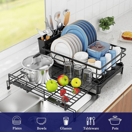 CARLA HOME Expandable Dish Drying Rack with Drainage Spout, Utensil Holder & Drainboardfor Kitchen Countertop Organizer (1 tier)-2050057501034024967
