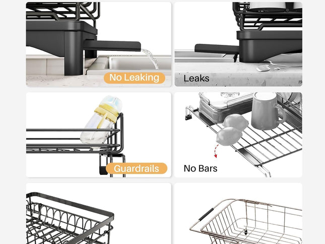 CARLA HOME Expandable Dish Drying Rack with Drainage Spout, Utensil Holder & Drainboardfor Kitchen Countertop Organizer (2 tier)-2050057501205991426