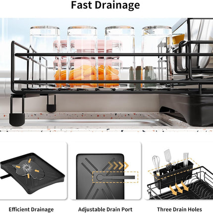 CARLA HOME Expandable Dish Drying Rack with Drainage Spout, Utensil Holder & Drainboardfor Kitchen Countertop Organizer (2 tier)-2050057501205991427
