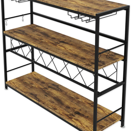 CARLA HOME Large Wine Rack with Glass Holder, Metal Designed Bottle Holder and Wood Countertop for Wine & Champagne-2050057501549924361