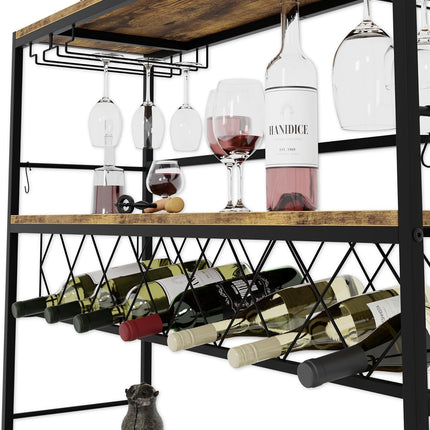 CARLA HOME Large Wine Rack with Glass Holder, Metal Designed Bottle Holder and Wood Countertop for Wine & Champagne-2050057501549924354