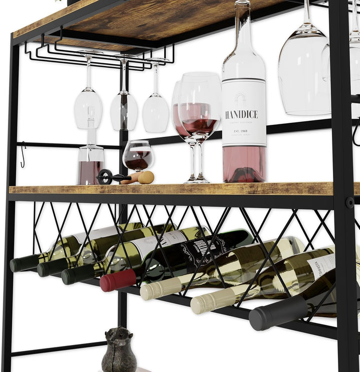 CARLA HOME Large Wine Rack with Glass Holder, Metal Designed Bottle Holder and Wood Countertop for Wine & Champagne-2050057501549924354