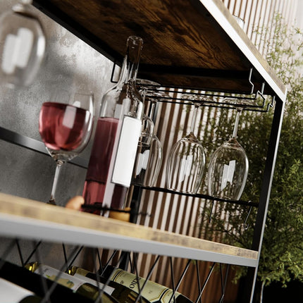 CARLA HOME Large Wine Rack with Glass Holder, Metal Designed Bottle Holder and Wood Countertop for Wine & Champagne-2050057501549924356