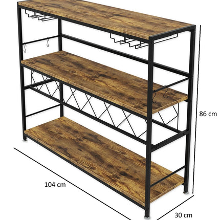CARLA HOME Large Wine Rack with Glass Holder, Metal Designed Bottle Holder and Wood Countertop for Wine & Champagne-2050057501549924360