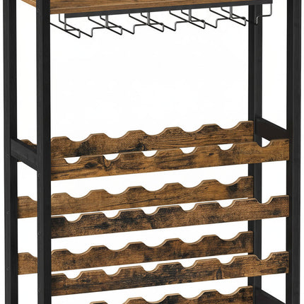 CARLA HOME Large Wine Rack with Glass Holder, Metal Designed Bottle Holder and Wood Countertop up to Wine & Champagne Bottles-2050057501793193993