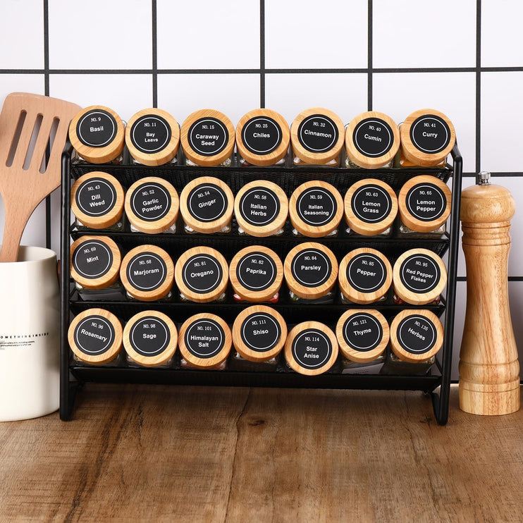 CARLA HOME 24 Glass Spice Jars with Bamboo Lids, Shaker Tops, 180 Spice Labels, White Pen & Funnel for Kitchen Organization, Spice Rack, Seasoning & Herb Storage-2050057501977743361