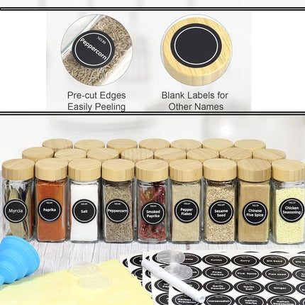 CARLA HOME 24 Glass Spice Jars with Bamboo Lids, Shaker Tops, 180 Spice Labels, White Pen & Funnel for Kitchen Organization, Spice Rack, Seasoning & Herb Storage-2050057501977743362