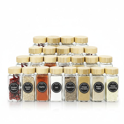 CARLA HOME 24 Glass Spice Jars with Bamboo Lids, Shaker Tops, 180 Spice Labels, White Pen & Funnel for Kitchen Organization, Spice Rack, Seasoning & Herb Storage-2050057501977743367