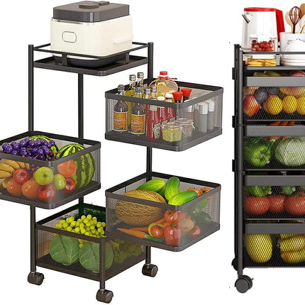 CARLA HOME Metal 5-Tier Rolling Vegetable and Fruit Basket Cart Stand for Kitchen & Storage-2050057502200041472