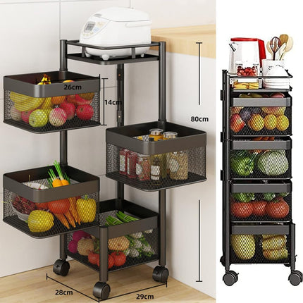 CARLA HOME Metal 5-Tier Rolling Vegetable and Fruit Basket Cart Stand for Kitchen & Storage-2050057502200041473