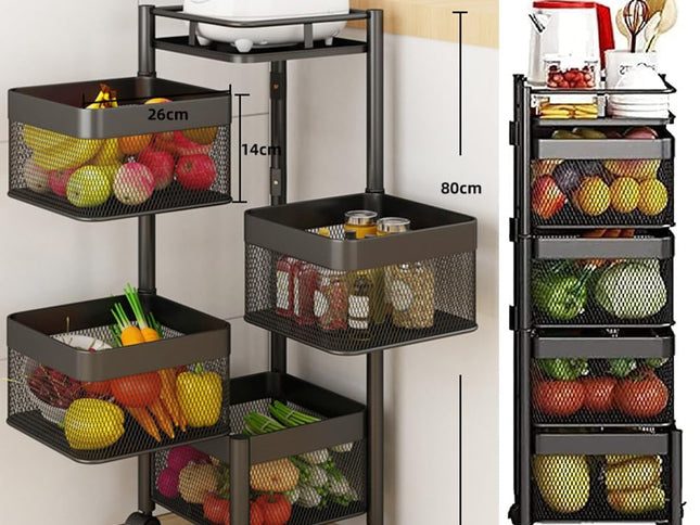 CARLA HOME Metal 5-Tier Rolling Vegetable and Fruit Basket Cart Stand for Kitchen & Storage-2050057502200041473