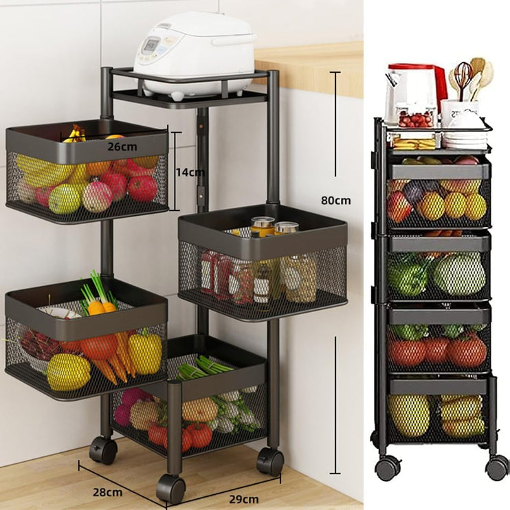 CARLA HOME Metal 5-Tier Rolling Vegetable and Fruit Basket Cart Stand for Kitchen & Storage-2050057502200041473