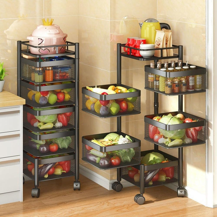 CARLA HOME Metal 5-Tier Rolling Vegetable and Fruit Basket Cart Stand for Kitchen & Storage-2050057502200041474
