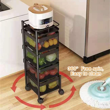CARLA HOME Metal 5-Tier Rolling Vegetable and Fruit Basket Cart Stand for Kitchen & Storage-2050057502200041476