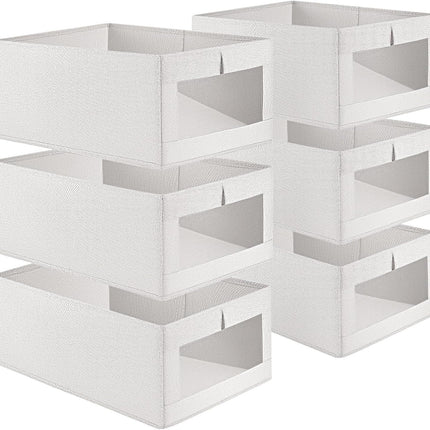 CARLA HOME 6 Pack Closet Storage Bins with Clear Window for Shelves, Clothes, Toys, Wardrobe & Bedroom Organization-2050057505802948608