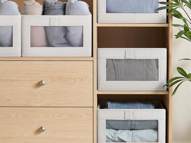 CARLA HOME 6 Pack Closet Storage Bins with Clear Window for Shelves, Clothes, Toys, Wardrobe & Bedroom Organization-2050057505802948609