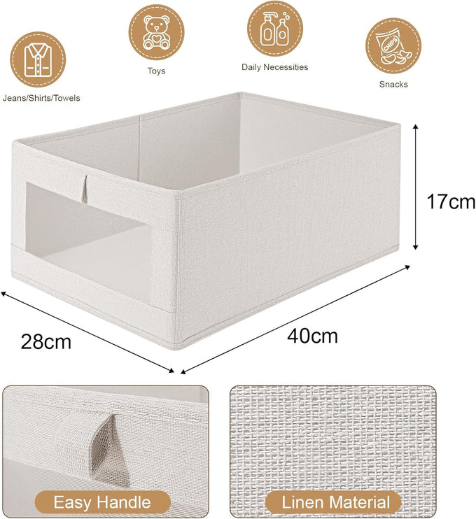 CARLA HOME 6 Pack Closet Storage Bins with Clear Window for Shelves, Clothes, Toys, Wardrobe & Bedroom Organization-2050057505802948610