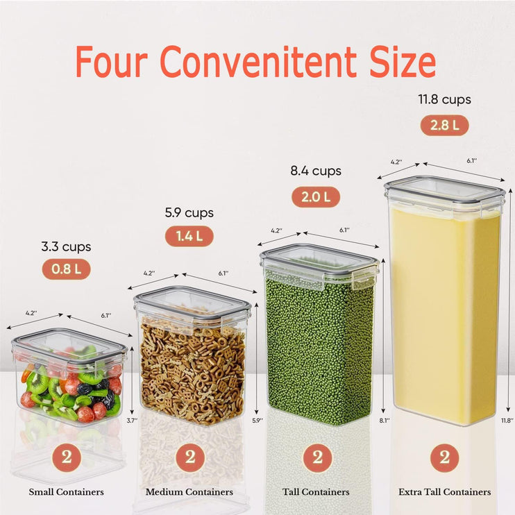 CARLA HOME 8 Piece Airtight Food Storage Containers Set with Lids & Labels for Kitchen Storage-2050057506415316994
