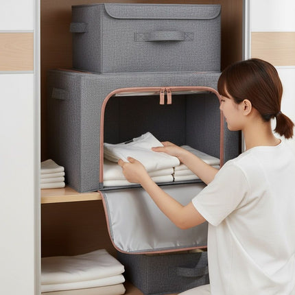 CARLA HOME 3 pack Large Clothes Storage Bins with Lids for Clothing, Bedding, Blankets, Toys (66L capacity - Grey)-2050057507010908162