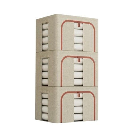 CARLA HOME 3 pack Large Clothes Storage Bins with Lids for Clothing, Bedding, Blankets, Toys (66L capacity - Beige)-2050057507174486025