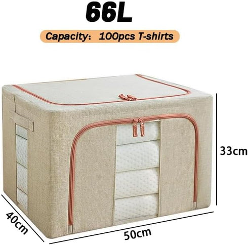 CARLA HOME 3 pack Large Clothes Storage Bins with Lids for Clothing, Bedding, Blankets, Toys (66L capacity - Beige)-2050057507174486017