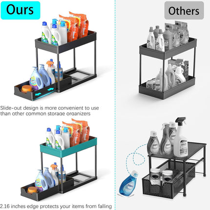 CARLA HOME 2 Pack Under Sink Organizer with Pull-Out Basket and Hooks for Bathroom & Kitchen-2050057508449554437