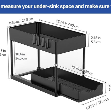 CARLA HOME 2 Pack Under Sink Organizer with Pull-Out Basket and Hooks for Bathroom & Kitchen-2050057508449554439