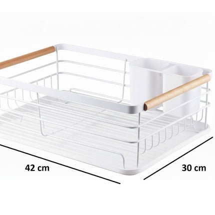 CARLA HOME Dish Drying Rack with Wooden Handles, Removable Cutlery Holder & Drainboard for Kitchen Countertop-2050057509250666499