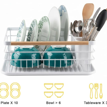 CARLA HOME Dish Drying Rack with Wooden Handles, Removable Cutlery Holder & Drainboard for Kitchen Countertop-2050057509250666500