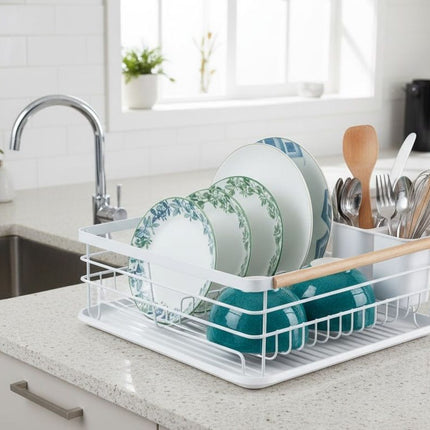 CARLA HOME Dish Drying Rack with Wooden Handles, Removable Cutlery Holder & Drainboard for Kitchen Countertop-2050057509250666501