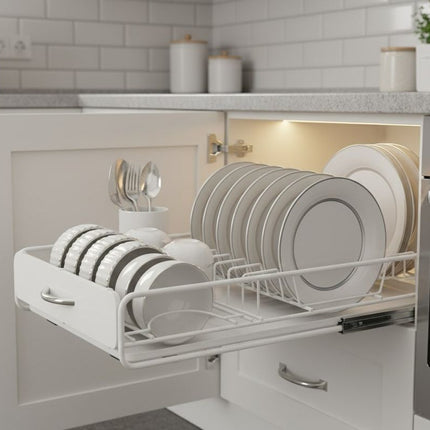 CARLA HOME Pull Out Dish Rack for Kitchen Cabinet with Slide Out Drawer Organizer for Plates, Bowls & Utensils-2050057509703651337