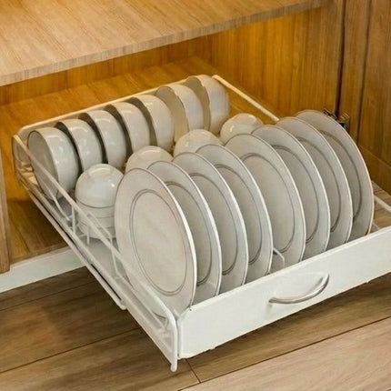 CARLA HOME Pull Out Dish Rack for Kitchen Cabinet with Slide Out Drawer Organizer for Plates, Bowls & Utensils-2050057509703651328
