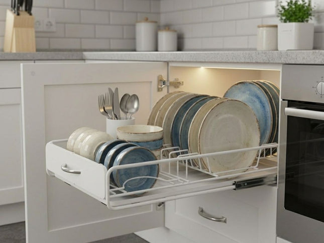 CARLA HOME Pull Out Dish Rack for Kitchen Cabinet with Slide Out Drawer Organizer for Plates, Bowls & Utensils-2050057509703651329