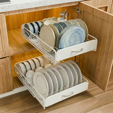 CARLA HOME 2 Pack Pull Out Dish Rack for Kitchen Cabinet with Slide Out Drawer Organizer for Plates, Bowls & Utensils-2050057509863034880