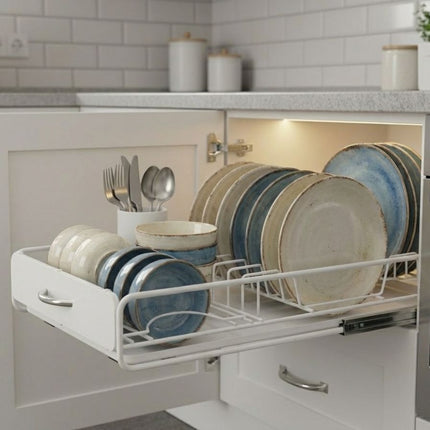 CARLA HOME 2 Pack Pull Out Dish Rack for Kitchen Cabinet with Slide Out Drawer Organizer for Plates, Bowls & Utensils-2050057509863034881