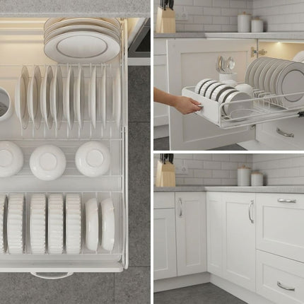 CARLA HOME 2 Pack Pull Out Dish Rack for Kitchen Cabinet with Slide Out Drawer Organizer for Plates, Bowls & Utensils-2050057509863034882