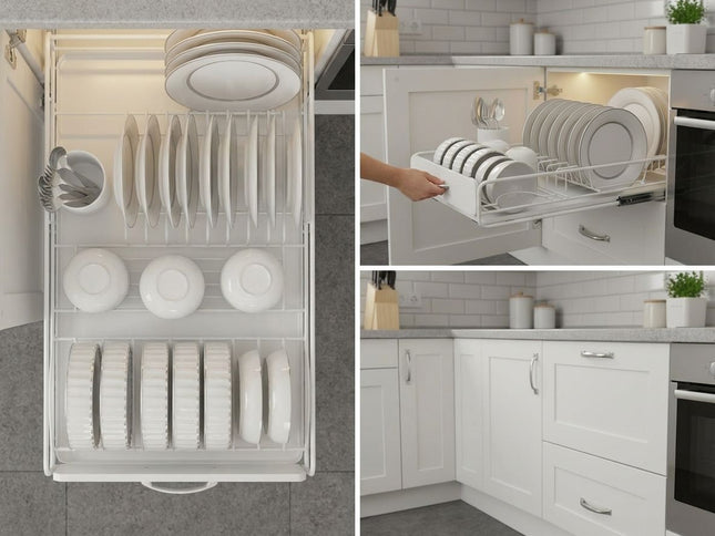 CARLA HOME 2 Pack Pull Out Dish Rack for Kitchen Cabinet with Slide Out Drawer Organizer for Plates, Bowls & Utensils-2050057509863034882
