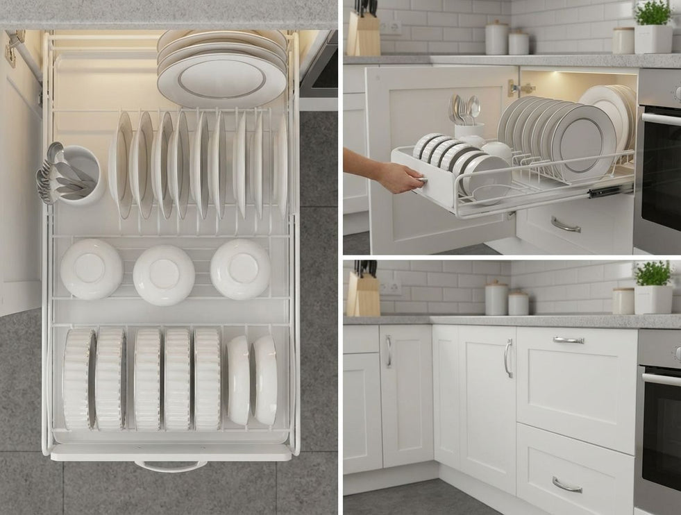 CARLA HOME 2 Pack Pull Out Dish Rack for Kitchen Cabinet with Slide Out Drawer Organizer for Plates, Bowls & Utensils-2050057509863034882