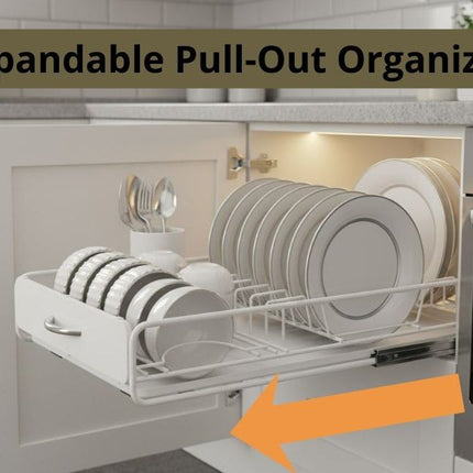 CARLA HOME 2 Pack Pull Out Dish Rack for Kitchen Cabinet with Slide Out Drawer Organizer for Plates, Bowls & Utensils-2050057509863034883
