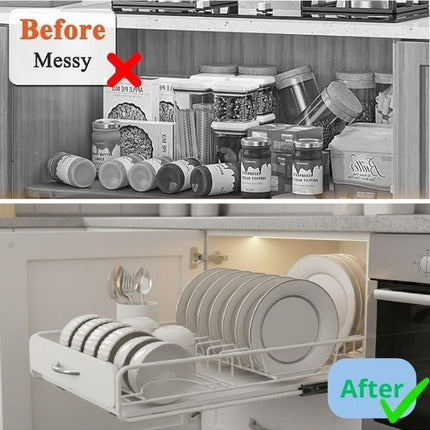 CARLA HOME 2 Pack Pull Out Dish Rack for Kitchen Cabinet with Slide Out Drawer Organizer for Plates, Bowls & Utensils-2050057509863034884